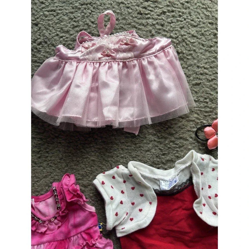 6 Piece Build A Bear Girls Summer Spring Clothing Lot Pink, Red, White